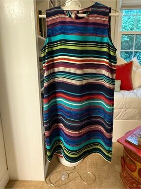 Cynthia Rowley Multicolor Striped Sleeveless Shift Dress. Visible back zip